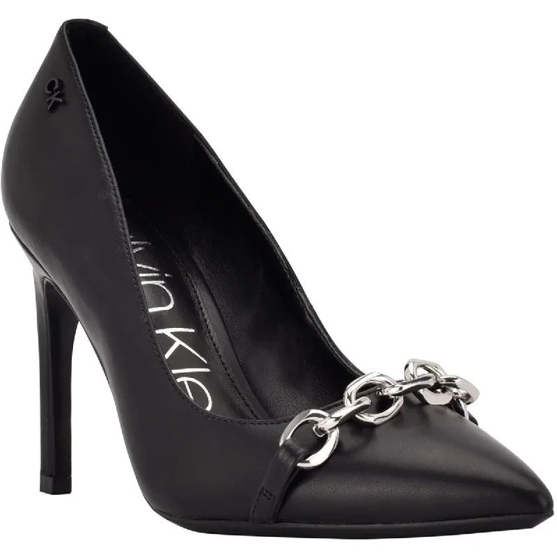 Calvin Klein Womens Heari Faux Leather Chain Pumps