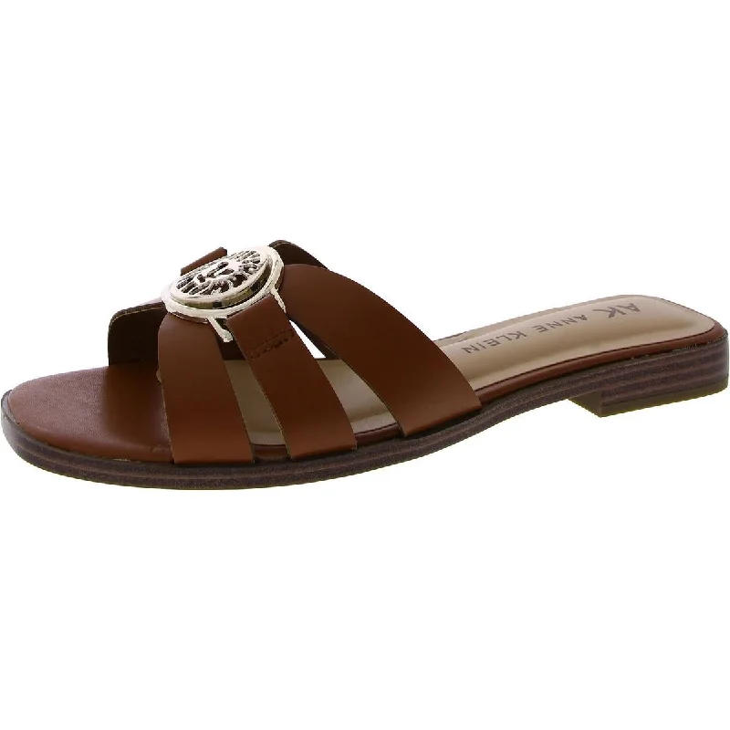 Anne Klein Womens Faux Leather Embellished Slide Sandals