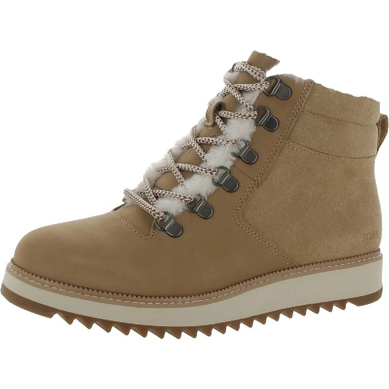 Toms Womens Mojave Leather Faux Fur Lined Combat & Lace-Up Boots