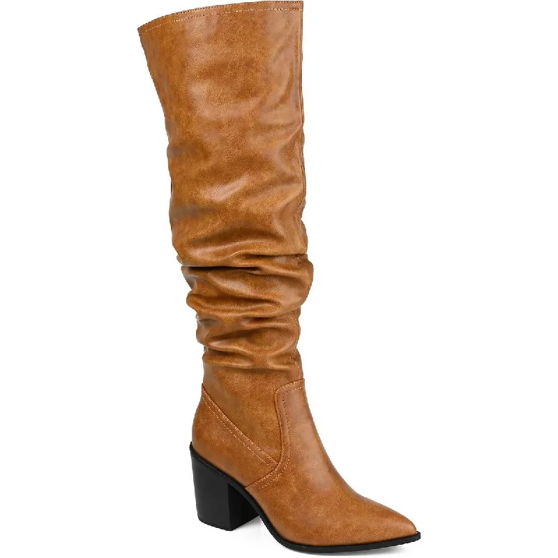 Journee Collection Womens Faux Leather Almond Toe Knee-High Boots