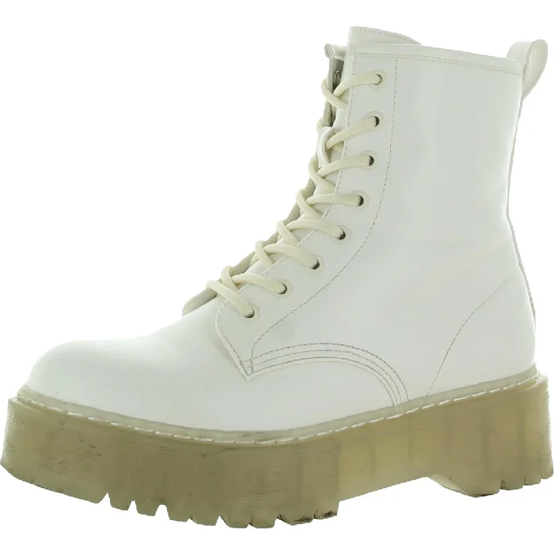 Steve Madden Womens Bettyy Zip Up Round Toe Combat & Lace-up Boots