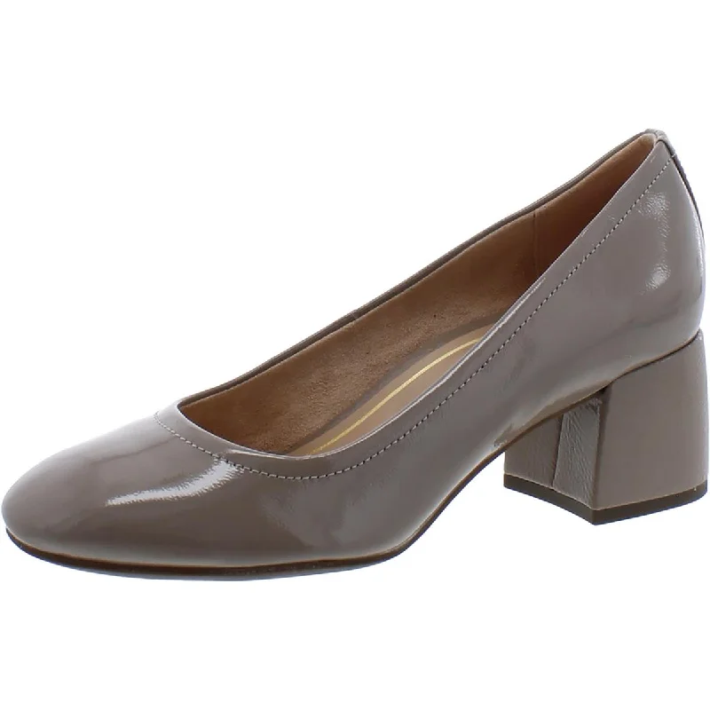 Vionic Womens Carmel Patent Leather Textured Block Heels