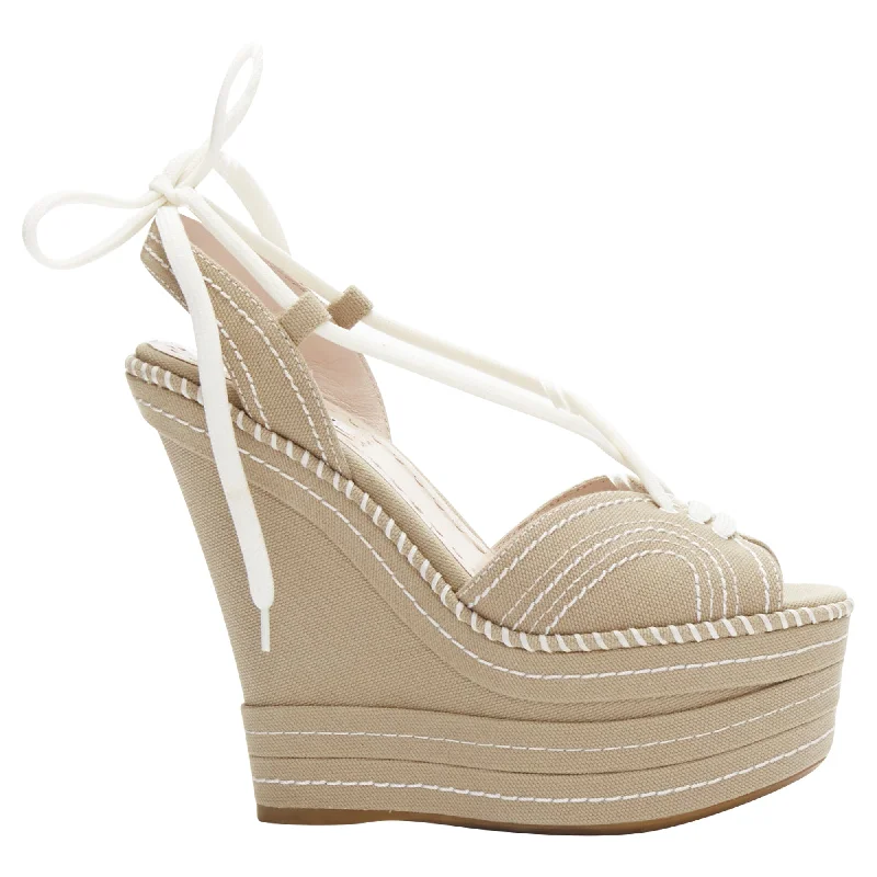 Miu Miu canvas topstitch rope wedge platform