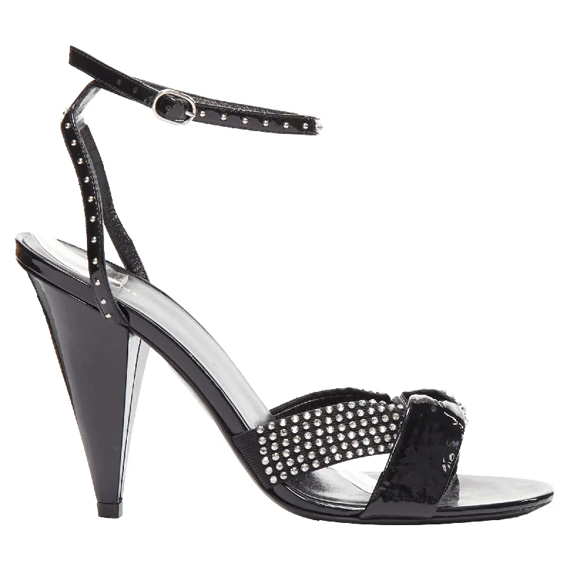 Celine Hedi Slimane patent leather silver crystals sandal heels