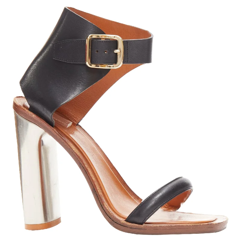 Celine Phoebe Philo Bam Bam open toe silver metal block heel sandal