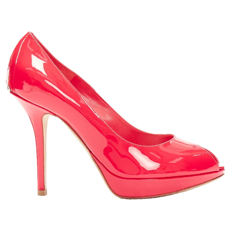 Christian Dior neon patent leather peep toe platform pumps