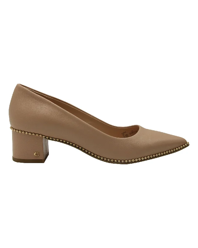 Coach Block Heel Willa Pumps in Beige Leather