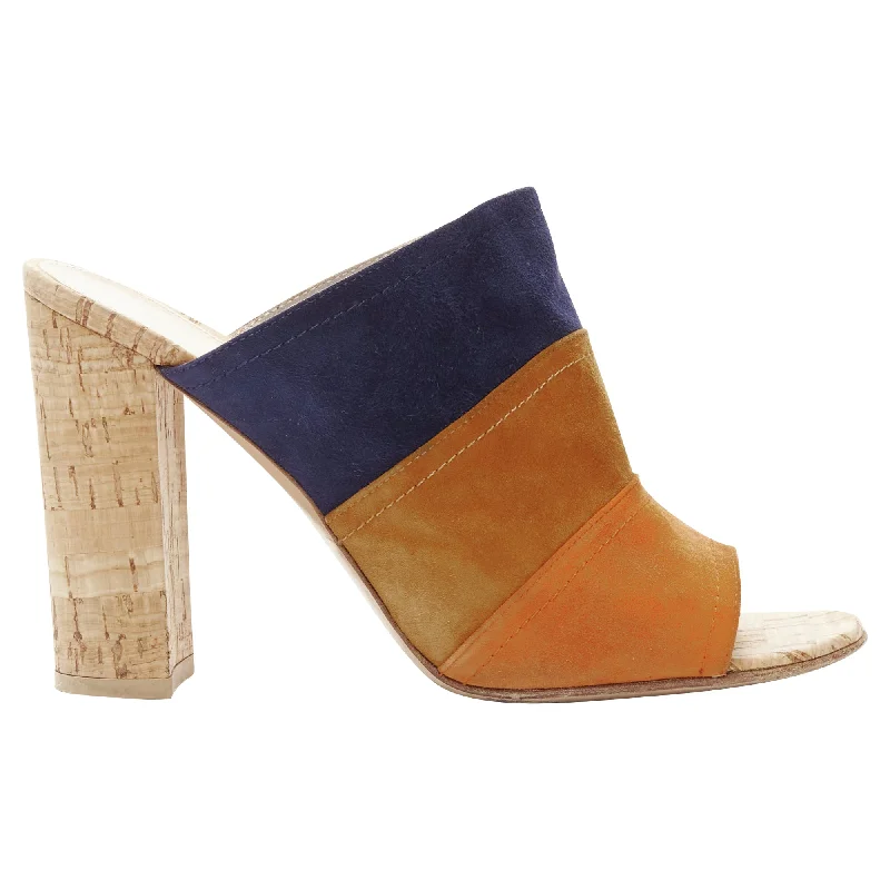 Gianvito Rossi suede leather color block cork mules