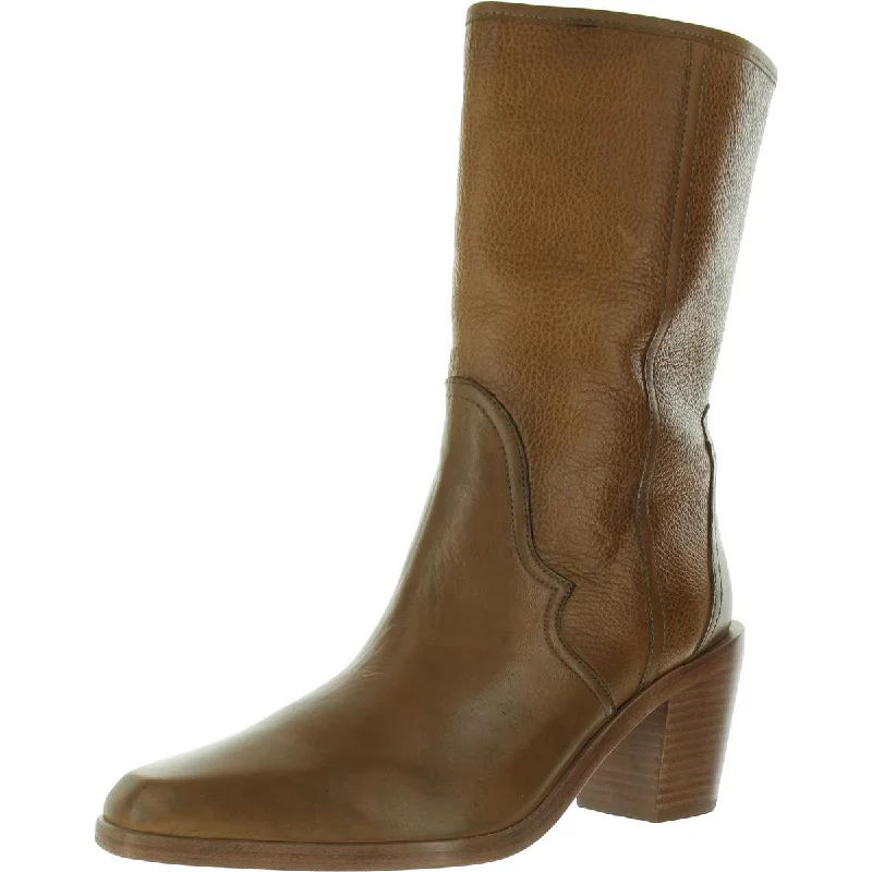 Joie Womens Ryann Leather Mid-Calf Cowboy, Western Boots