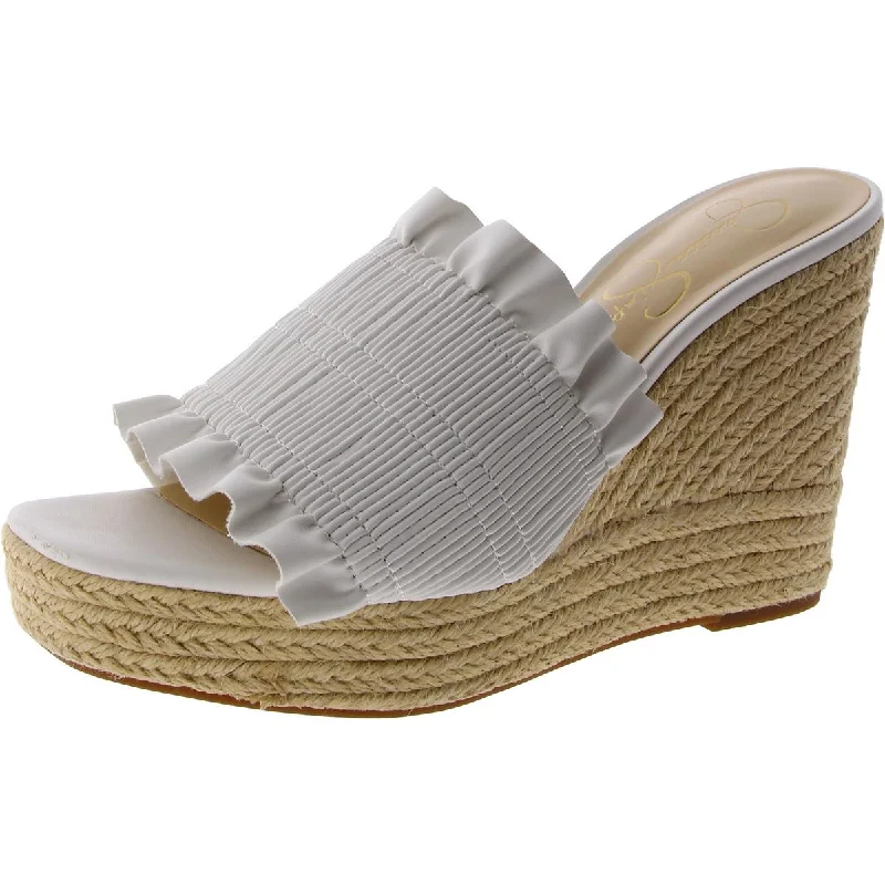 Jessica Simpson Womens Serilda Faux Leather Ruffled Wedge Sandals