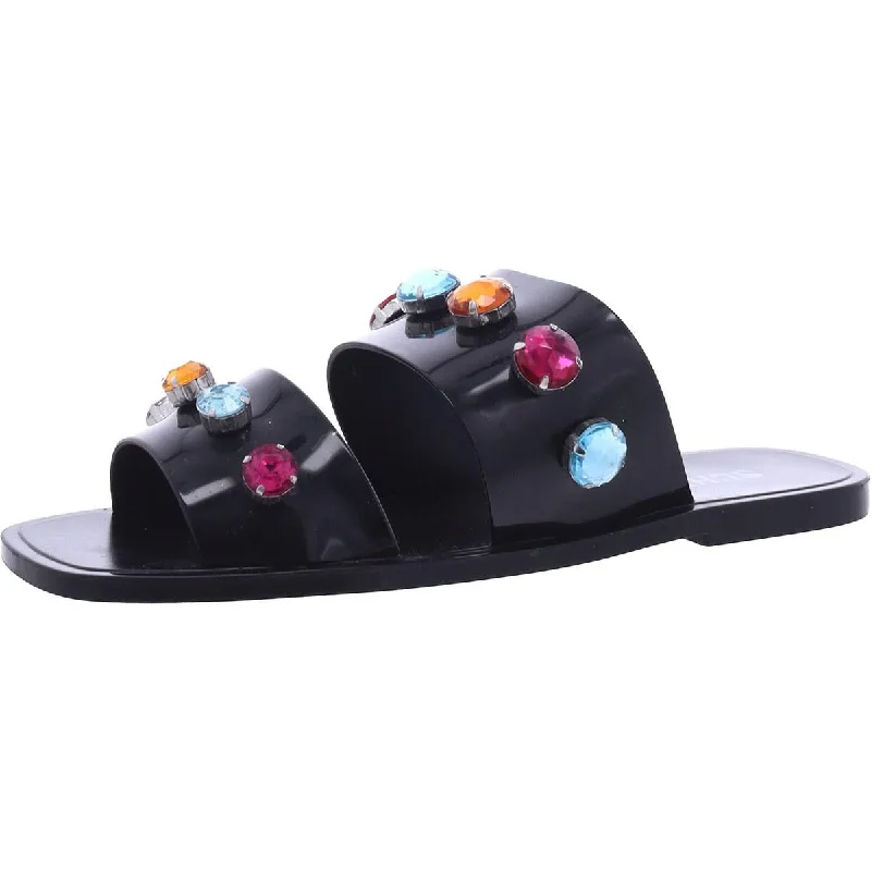 Schutz Womens Jelly Rhinestone Slide Sandals