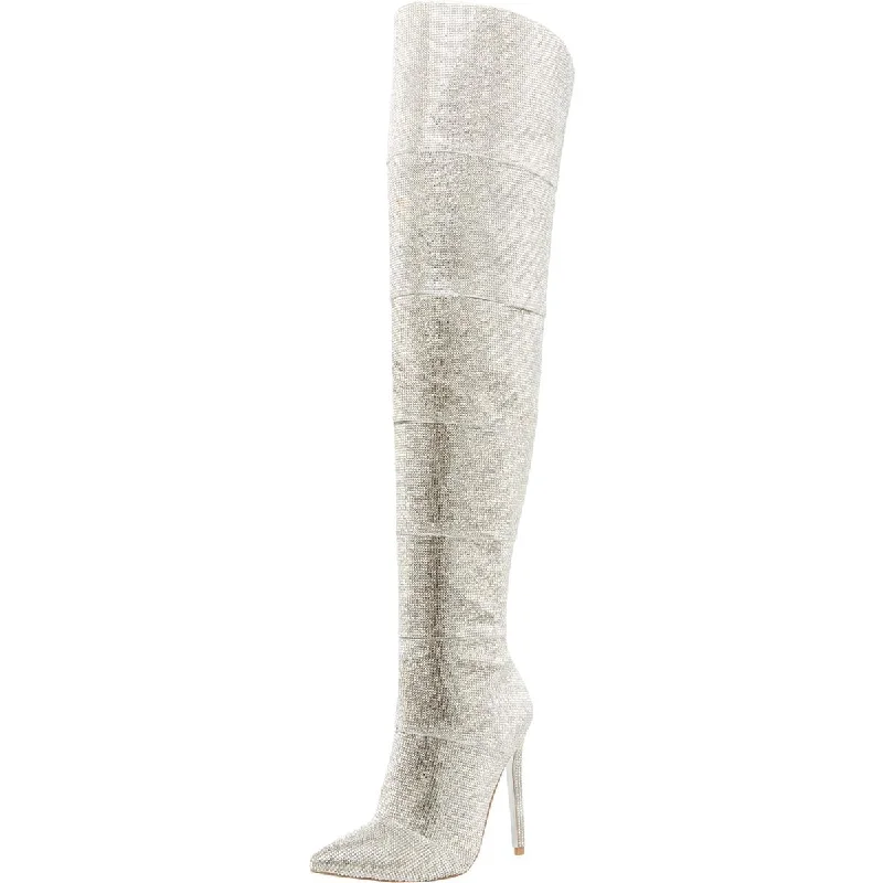 Steve Madden Womens Wonders Rhinestone Pointed Toe Over-The-Knee Boots