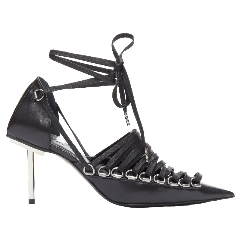 Balenciaga corset leather silver buckles laced pump