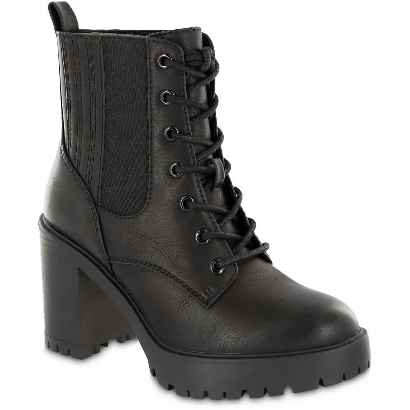 Mia Womens Daryl Faux Leather Lug Sole Combat & Lace-Up Boots