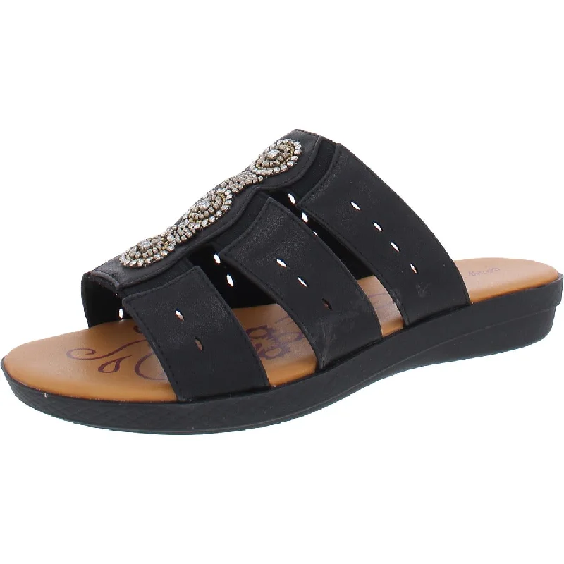 Easy Street Womens Nori Faux Leather Slip On Slide Sandals