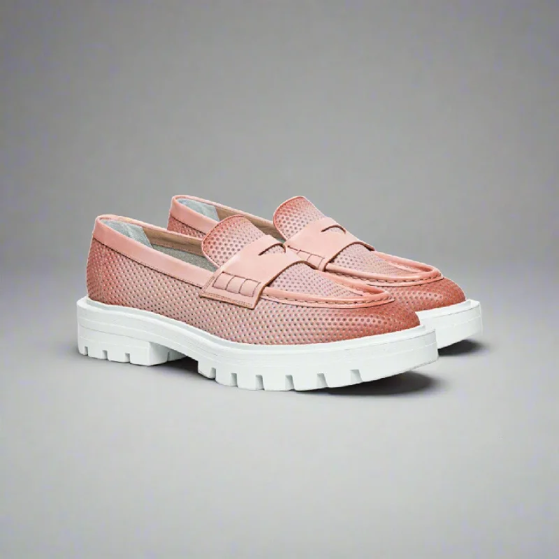 Santoni WOMEN’S PINK LEATHER PENNY LOAFER