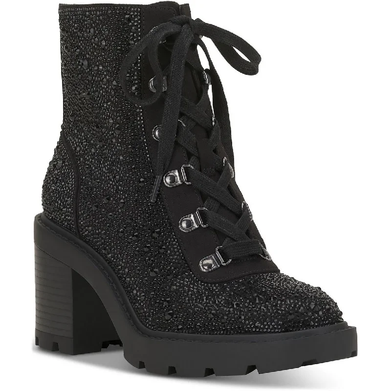 INC Womens Shada Embellished Textured Combat & Lace-Up Boots