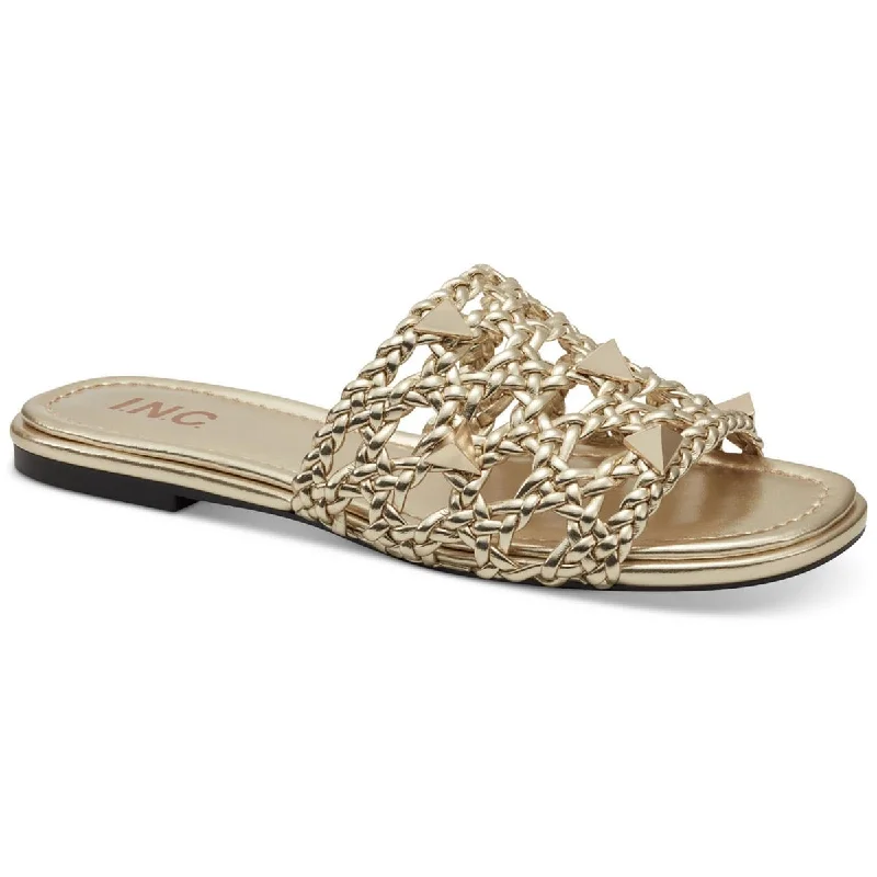 INC Womens Starlette Metallic Studded Slide Sandals