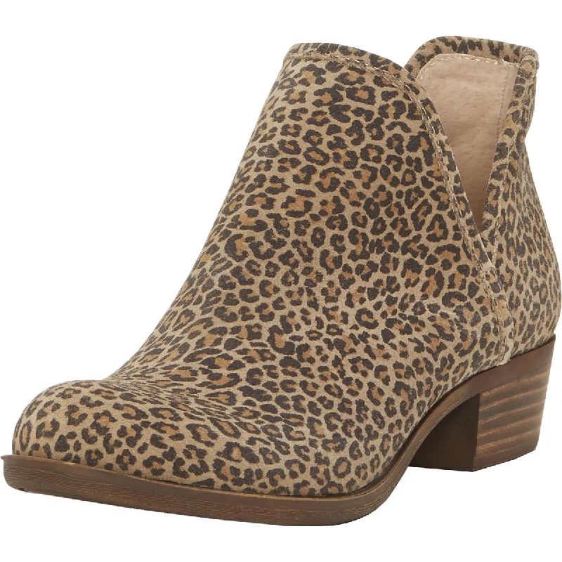 Lucky Brand Women's Baley Leather Snake Print Stacked Heel Ankle Bootie